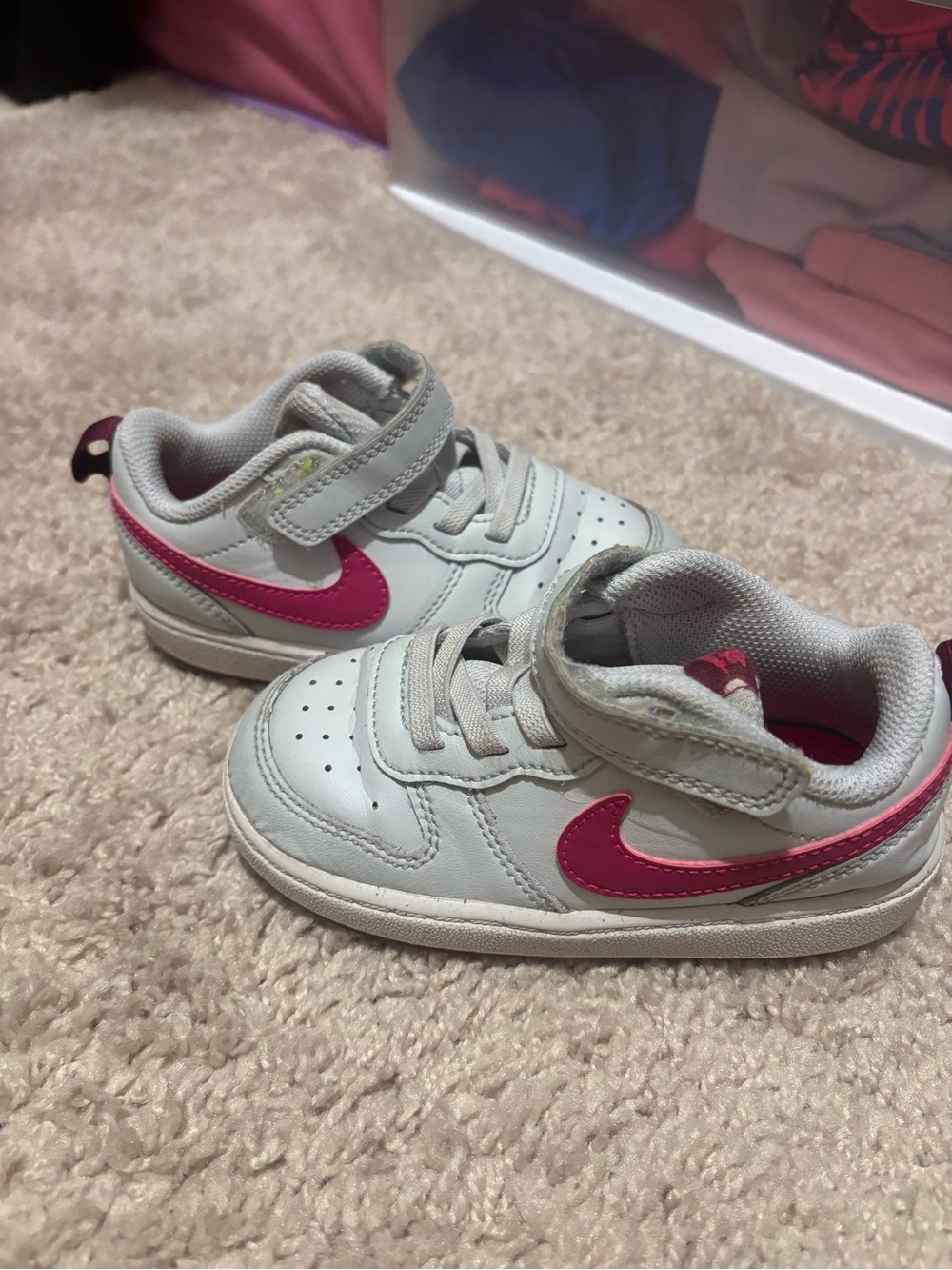 Nike Kids White and Pink Low-Top Sneaker with Velcro Strap